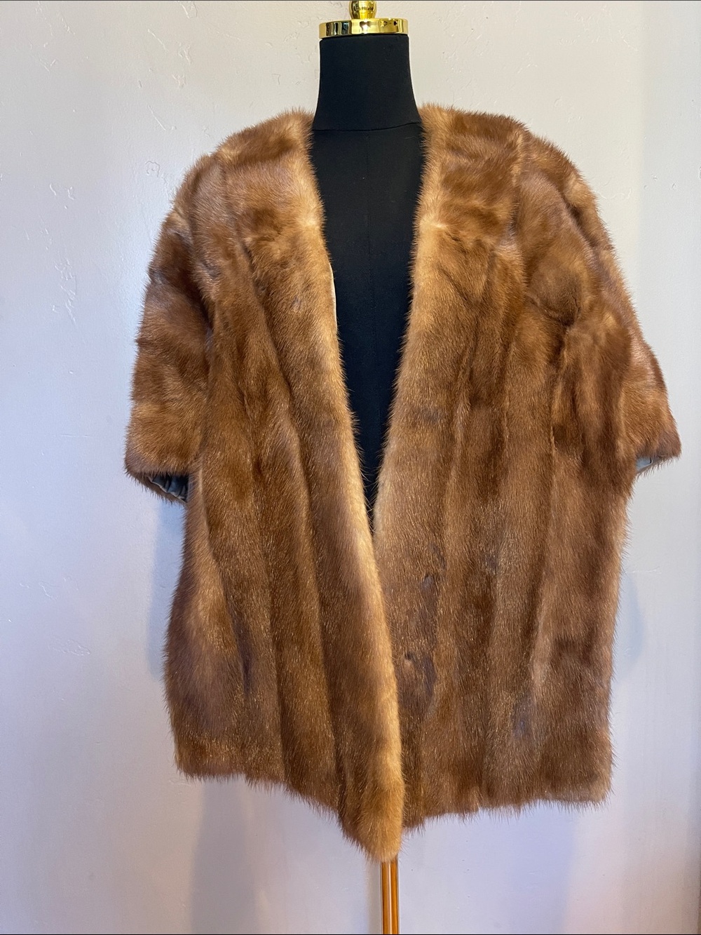 Vintage Genuine Mink Fur Stole Wrap Capelet Brown Pockets Old Hollywood OS